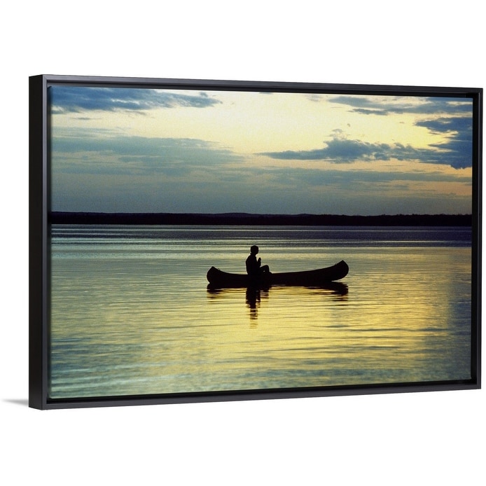 Shop Person On A Canoe In A Lake At Sunset Black Float Frame