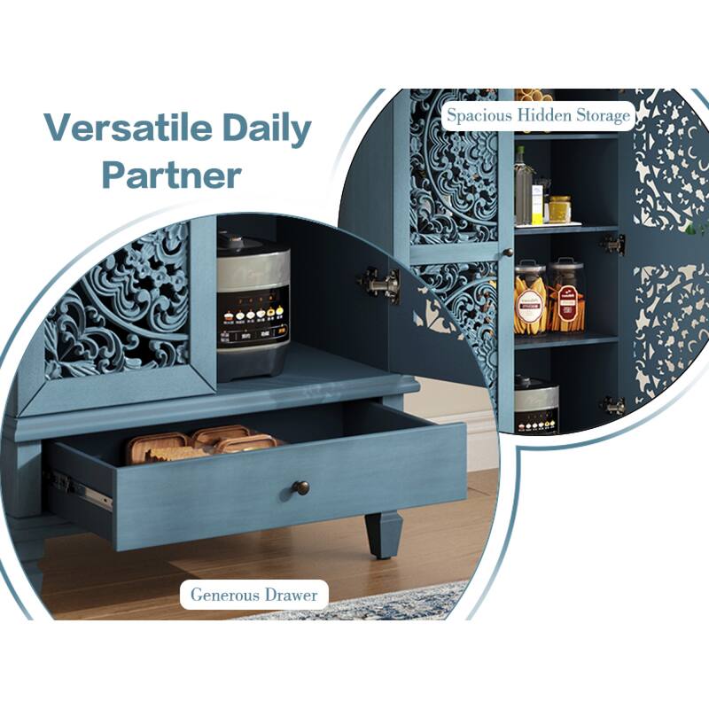 Roomfitters 55'' Tall Storage Cabinet, Carved Wood Accent Sideboard with Solid Wood Legs for Dining Room