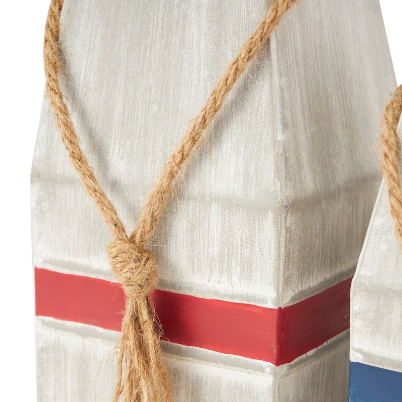 Gray or White Metal Striped Buoy Sculpture with Rope Handles (Set of 3)