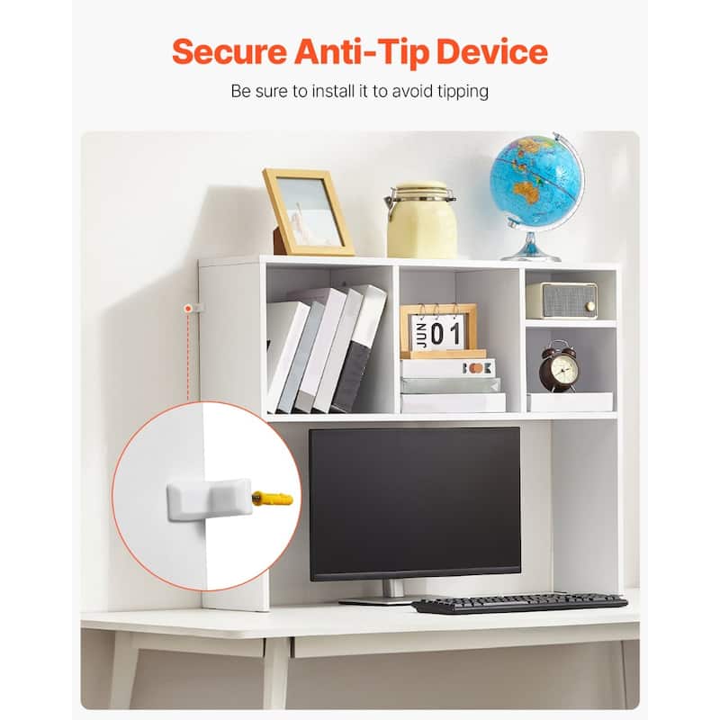 Particle Board Desktop Bookshelf, Storage Rack Wood Display Shelf and Safe - 37.0" L x 9.4" W x 28.7" H