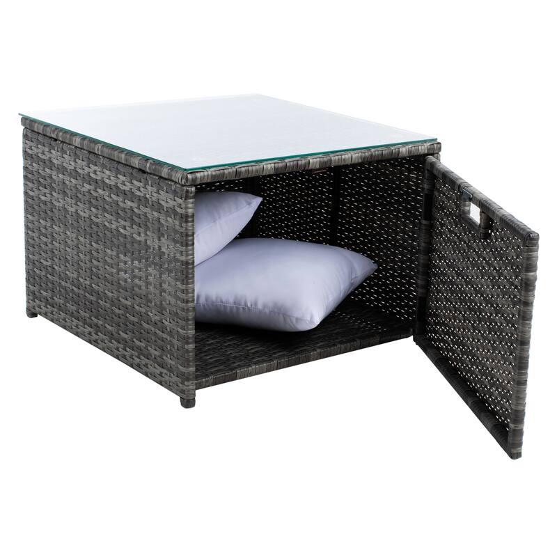 SAFAVIEH Helga Outdoor 4-Piece Conversation Patio Set with Storage - 57"W x 31"D x 26"H