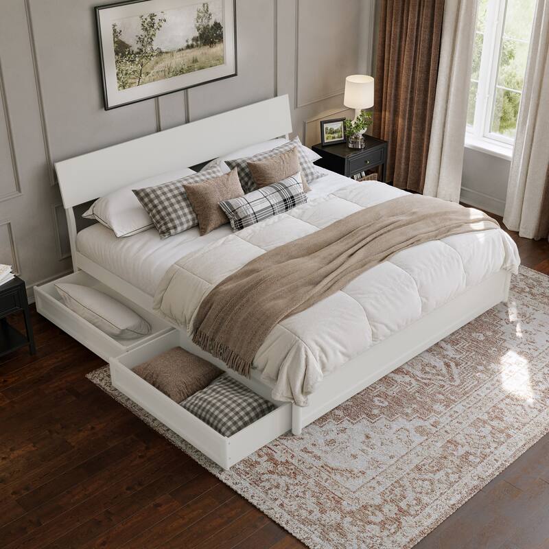 Norla Wood Platform Bed with Storage Drawers