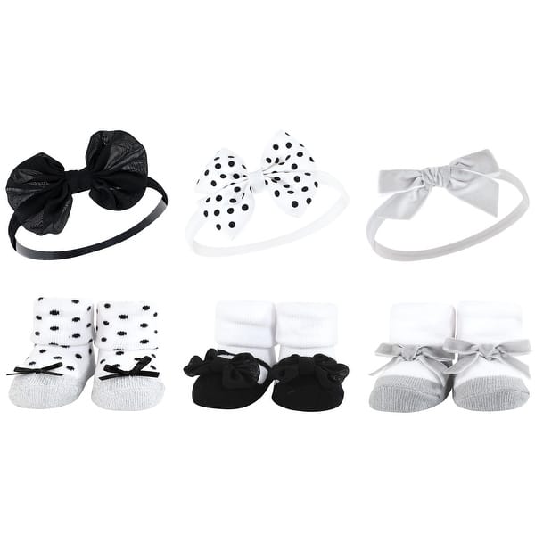 slide 1 of 1, Hudson Baby Infant Girl Headband and Socks Giftset, Black Silver, One Size - Black Silver Black Silver - One Size