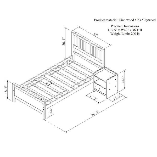 Full/Twin Size Platform Bed with Headboard and Nightstand Bed Bath