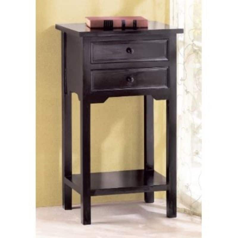 Set of 2 Black Wooden Nightstand Side End Table with 2 Storage Drawers Perfect for Kitchen - 15.75” x 11.63” x 27.33”