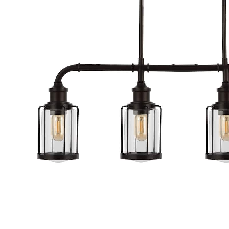 Arlo 34" 4-Light Farmhouse Industrial Iron/Glass Linear LED Pendant, Oil Rubbed Bronze/Clear by JONATHAN Y