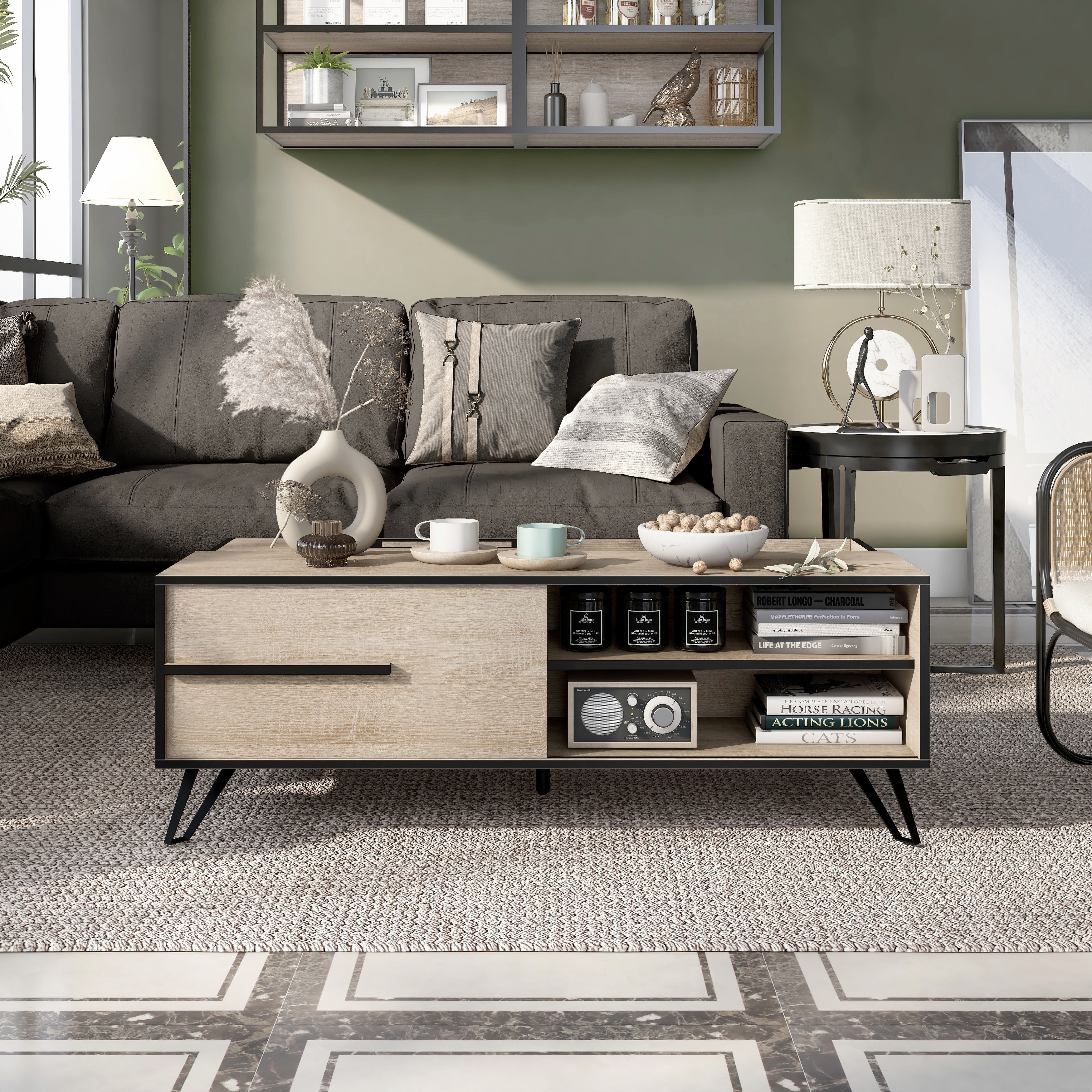 Carbon Loft Feleni Mid-century Modern 47-inch 3-shelf Coffee Table