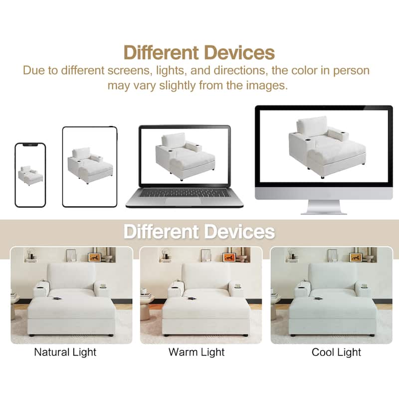 Roomfitters Oversized Chaise Lounge Chair with Storage Ottoman and Built-in USB Charging Port, Corduroy Sleeper Couch