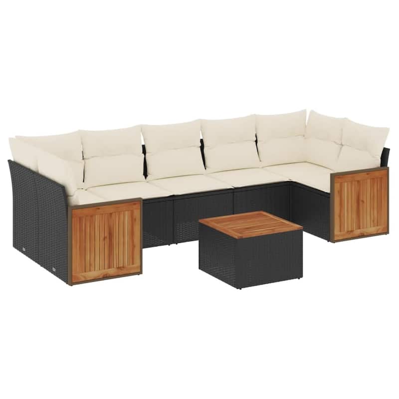 vidaXL Patio Sofa Set with Cushions Outdoor Furniture 8 Piece Poly Rattan - 21.7 x 21.7 x 14.6
