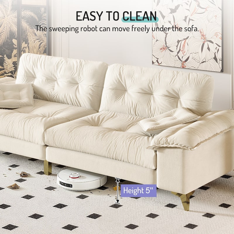 Homy Casa 4-Seat Cloud Sofa with Wide Removable Armrests & Pillows, Golden Legs, Beige Grey