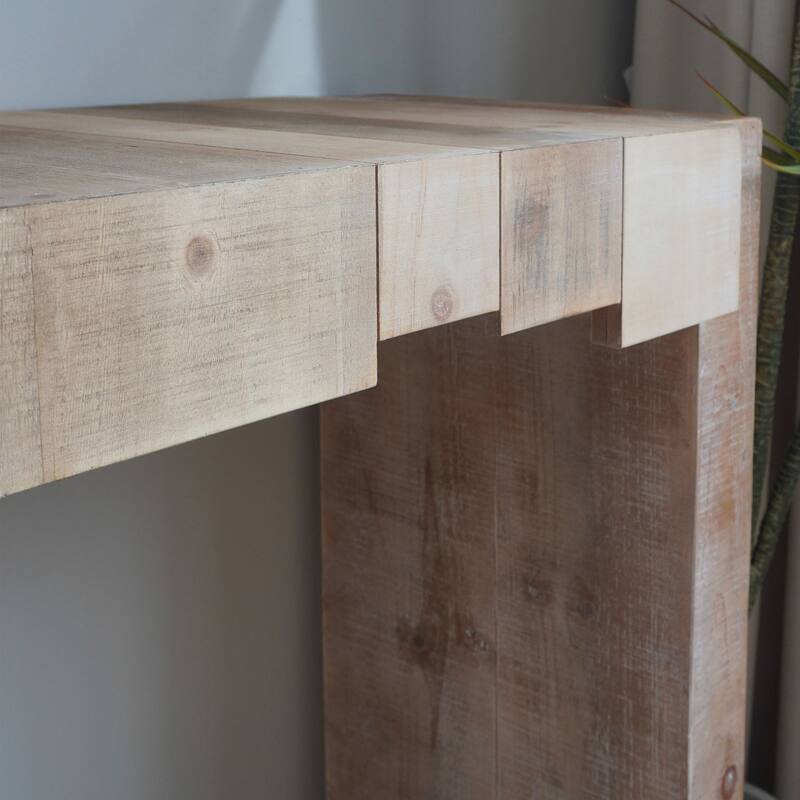 Rustic Wooden Console Table, Entryway Table with Sculpted Block Design, Narrow Sofa Table Accent Table for Hallway