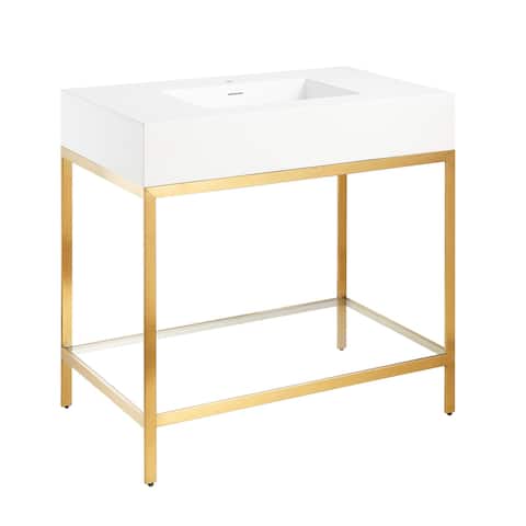 ANZZI Ventura 36 in. Console Sink with Matte White Counter Top