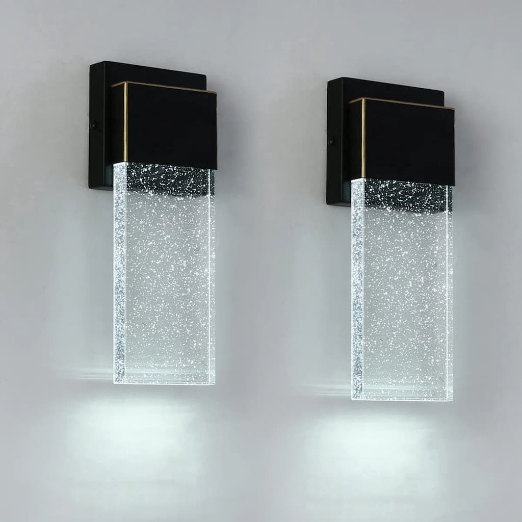 Modern LED Wall Sconce Light Fixture, 6W Bubble Glass Black Matte Indoor Outdoor Waterproof, 6000K Cool White 420LM (2 Pack)