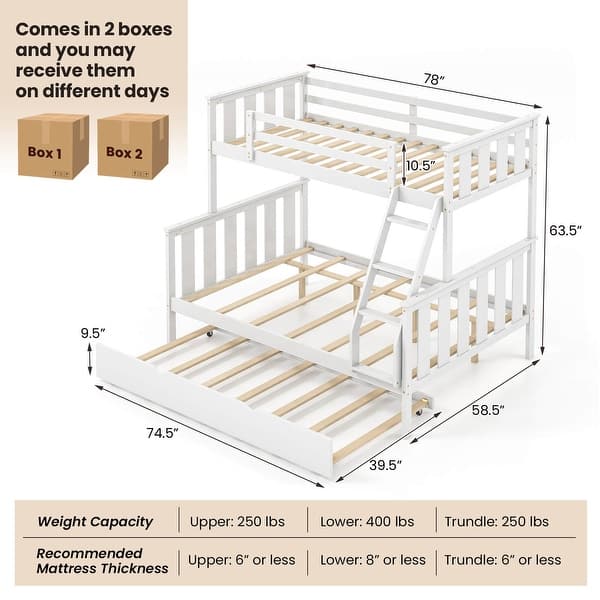 dimension image slide 0 of 2, Costway Twin Over Full Bunk Bed with Trundle Ladder Safety Guardrails - See Details
