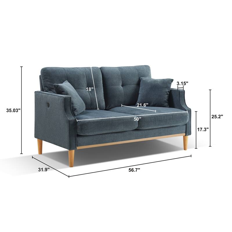 Modern Upholstered Sofa with Waterproof Fabric and USB Charging Ports, Two Pillows for Small Space Living Room