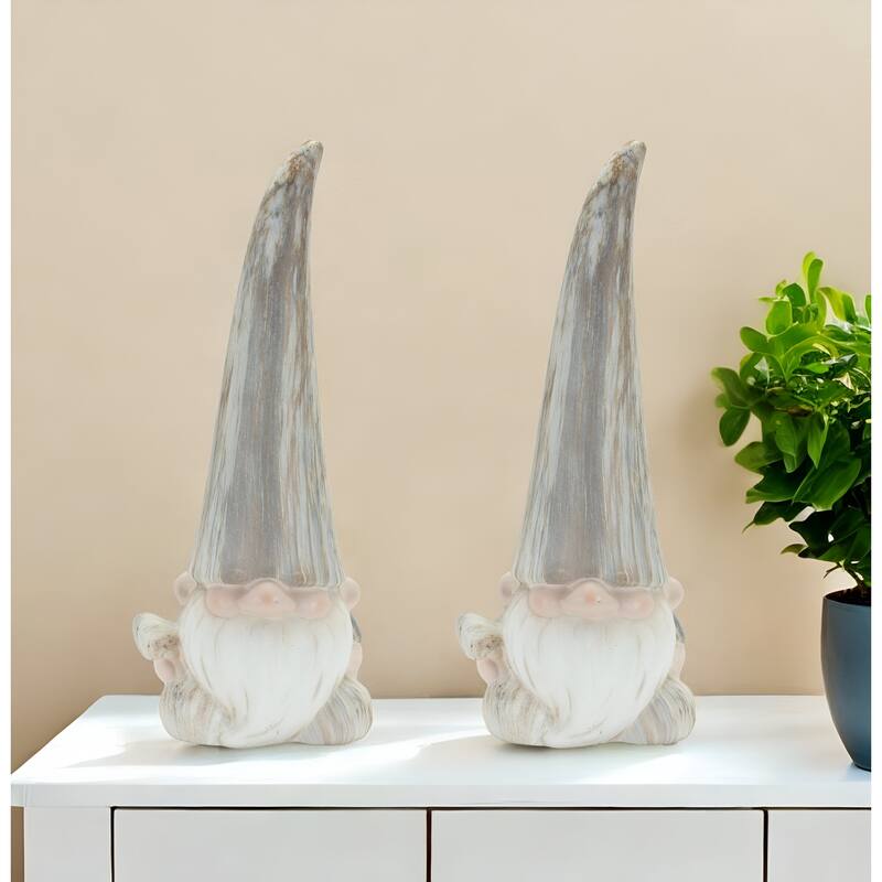 HomeRoots Set of Two Gray and Beige Terracotta Fairy Christmas Standing Gnome Tabletop Sculpture - 5.75' X '14.5' X '4.25 - 5.75' X '14.5' X '4.25