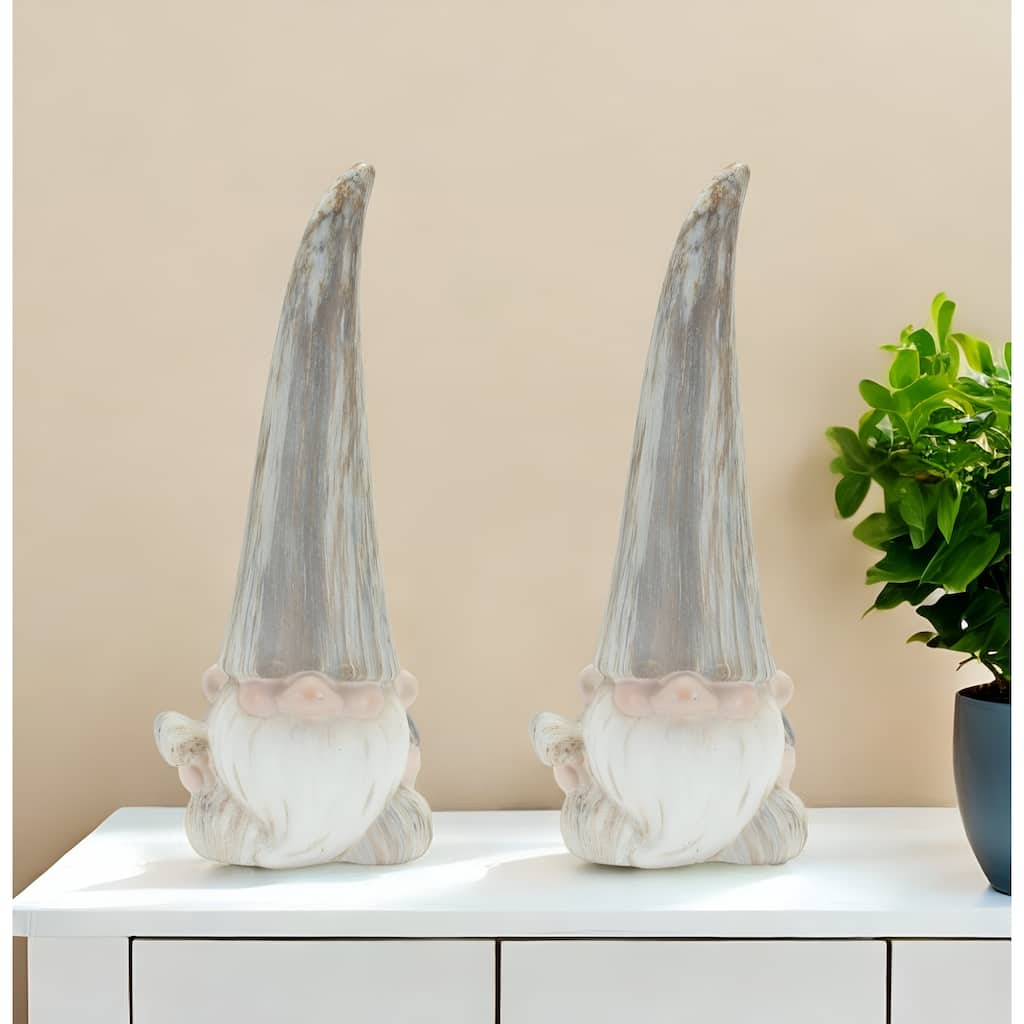 HomeRoots Set of Two Gray and Beige Terracotta Fairy Christmas Standing Gnome Tabletop Sculpture - 5.75' X '14.5' X '4.25