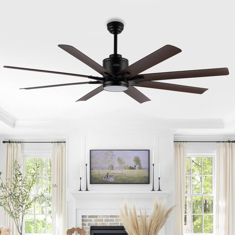 Miranda 66" 1-Light Contemporary Iron Mobile-App/Remote-Controlled 6-Speed Ceiling Fan with Integrated LED Light by JONATHAN Y