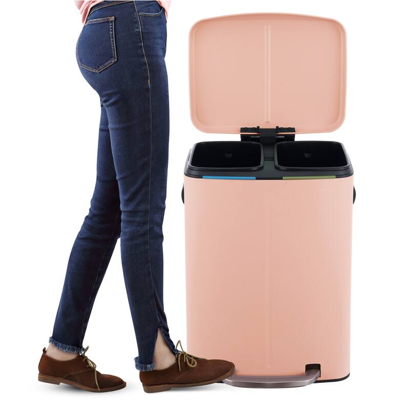 happimess 10.6-Gallon Double Bucket Trash Can with Soft Close Lid