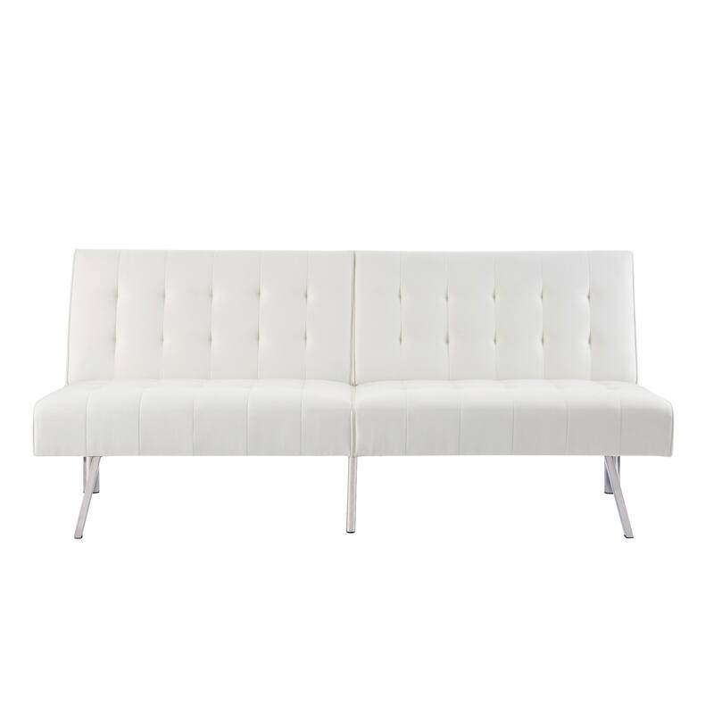 Tufted Mid-Century Modern Split Back Futon Sofa Couch Bed with Chrome Legs