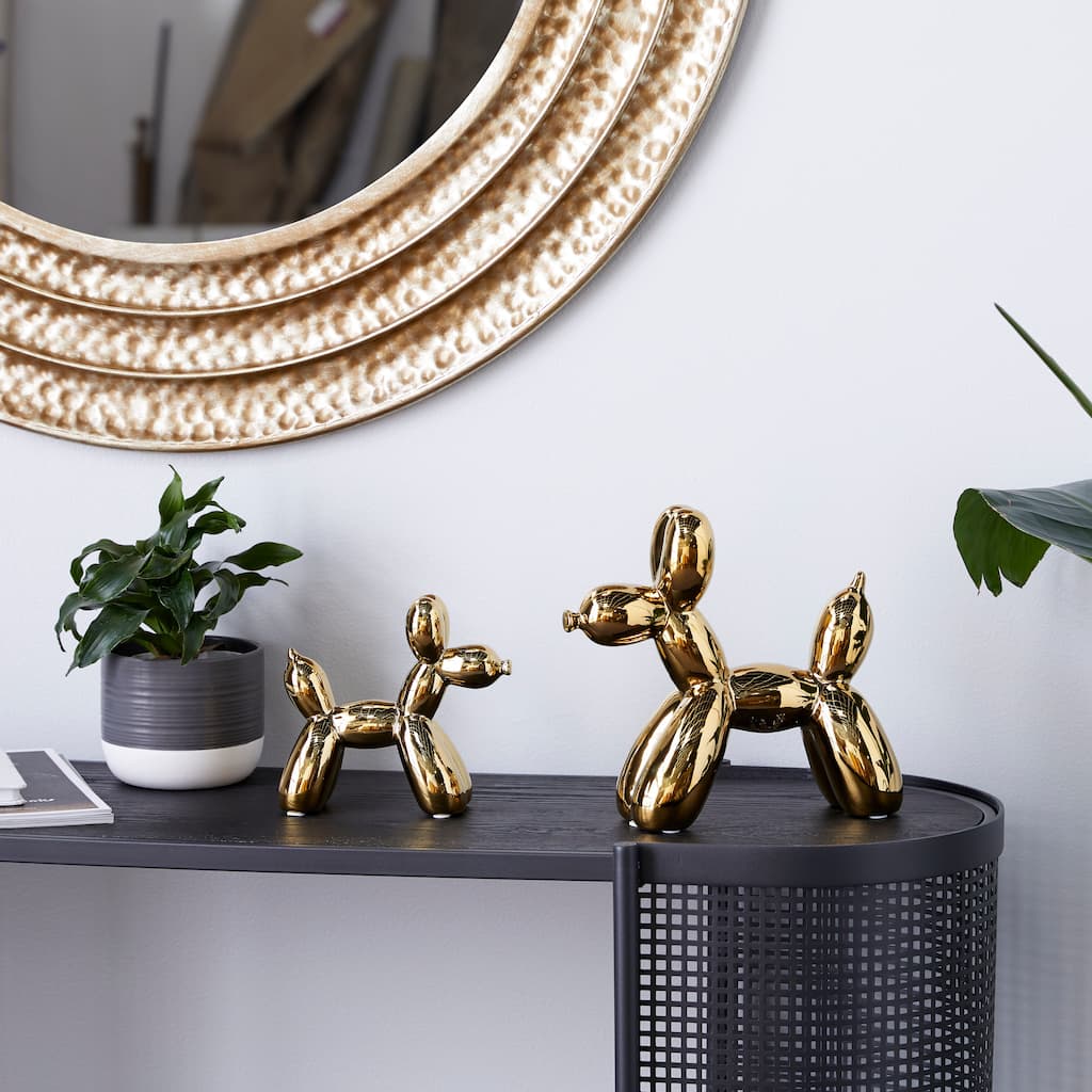 Gold Porcelain Ceramic Balloon Dog Sculpture (Set of 2) - Gold, Silver, White, Black, Multi Colored