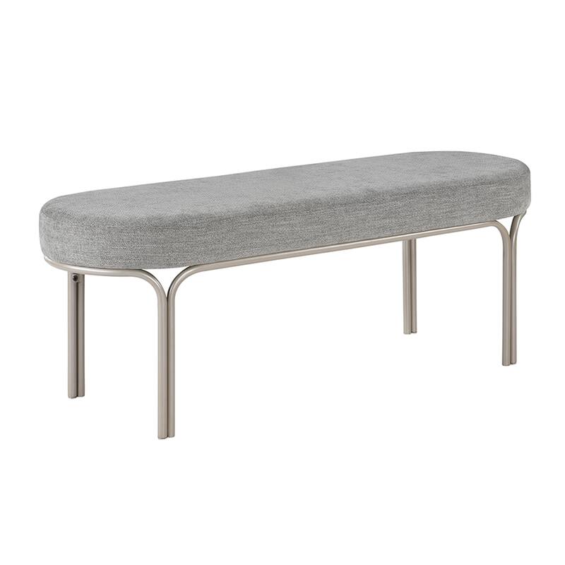 Wexford 48" Chenille Fabric Bench - Champagne Finish Iron Metal Frame - Grey