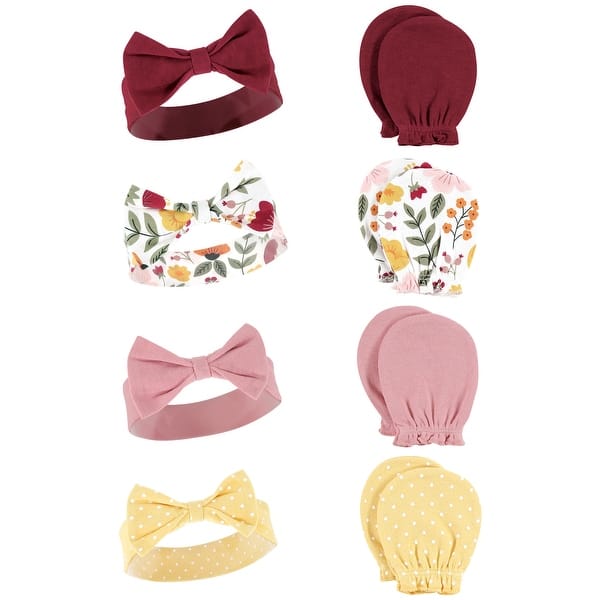 slide 1 of 1, Hudson Baby Infant Girl Cotton Headband and Scratch Mitten Set, Fall Botanical, 0-6 Months - Fall Botanical Fall Botanical - 0-6 Months