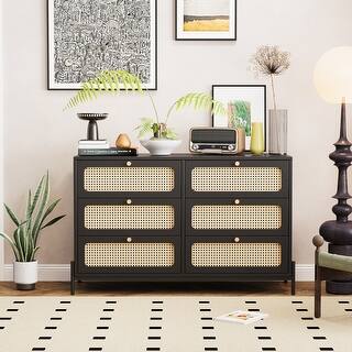 Rattan Wood 6-Drawer Dresser for Bedroom - Bed Bath & Beyond - 39495646