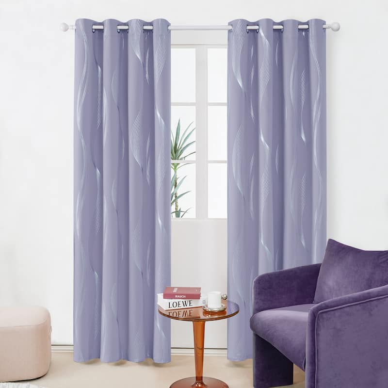 Deconovo Silver Wave 52 Width Curtain Panel Pair (2 Panel) - W42"x L45" - Light Purple