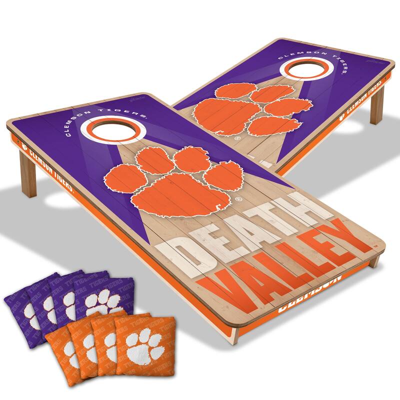 Clemson Tigers NCAA 2x4 Professional Cornhole Board Set - Include Team Bags + Case & LED Lights