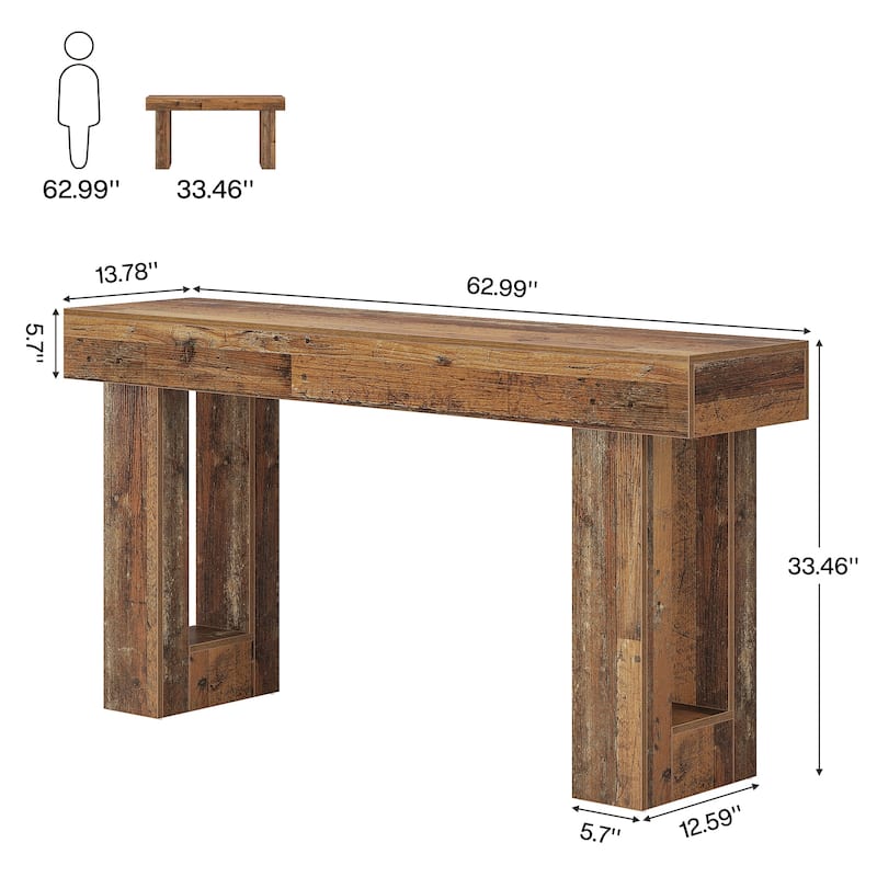 Farmhouse Console Table, 63-Inch Long Narrow Sofa Table Behind The Couch