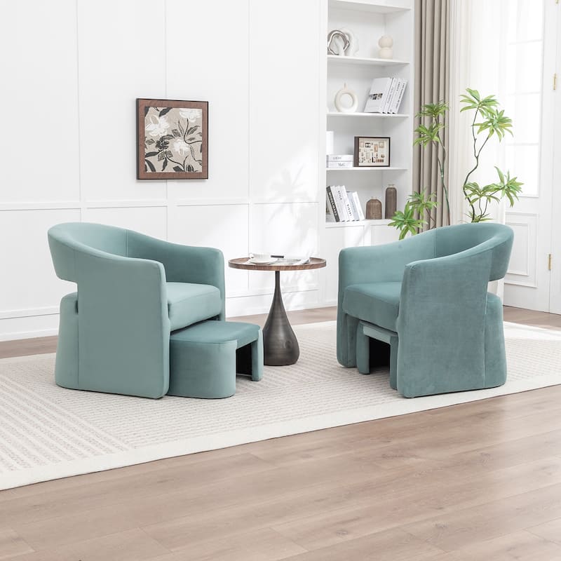 SEYNAR Modern Glam Velvet Accent Armchair Open Back with Ottoman Set of 2