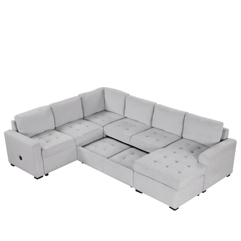 Modular Combination Sofa with Ottoman, USB and Type-C Interfaces