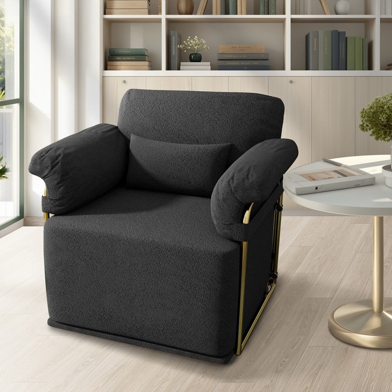 360 Degree Square Swivel Accent Sofa Chair with Gold Metal Legs