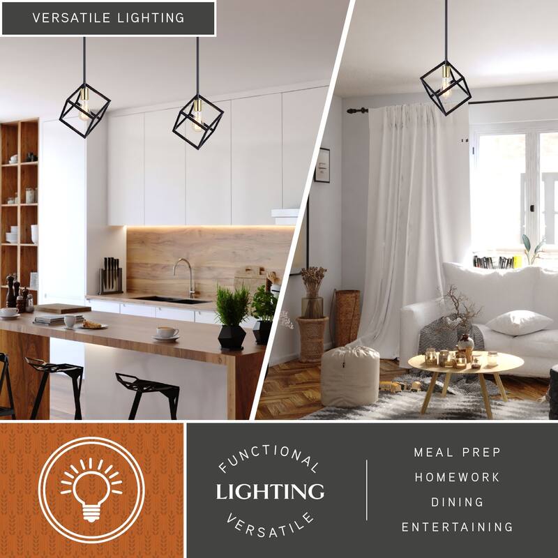 Deering LED Compatible Matte Black and Gold Satin Brass Contemporary Mini Pendant Ceiling Light