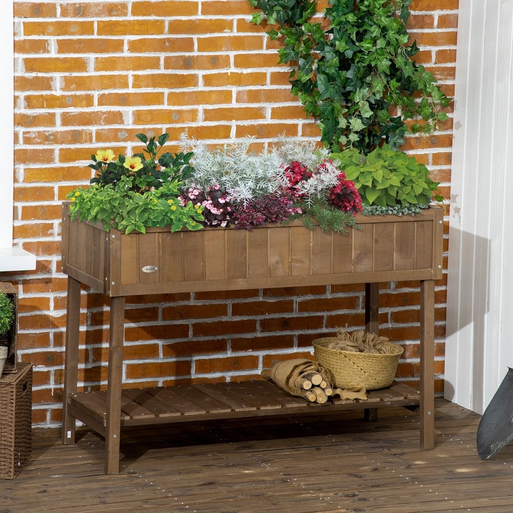Outsunny Wooden Raised Garden Bed with 8 Grid Slots