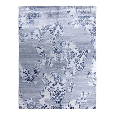Modern One-of-a-Kind Hand-Knotted Area Rug, Blue - 9' 2" x 12' 4"