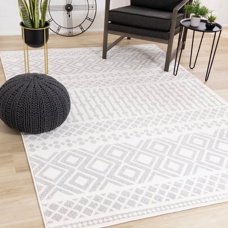Covington Collection - White Grey Modern Indoor Area Rug, 5'3" x 7'7"