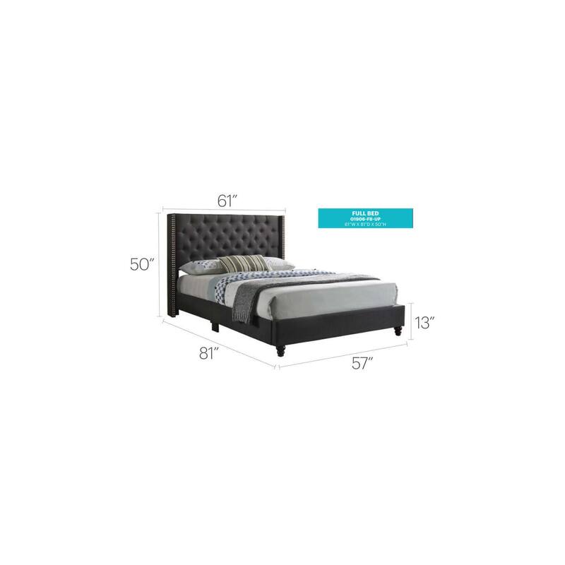 Modern Upholstered Bed Frame - Full Size Bed with Deep Tufted Headboard - Black Finish
