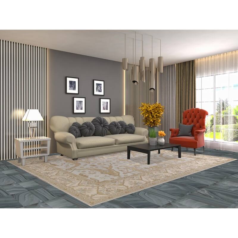 Grey Transitional Oushak Indian Area Rug Handmade Wool Carpet - 8'1"x 9'11"