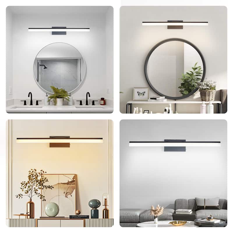 32 Inch Modern LED Bathroom Vanity Light,Sleek Black Metal Wall Light