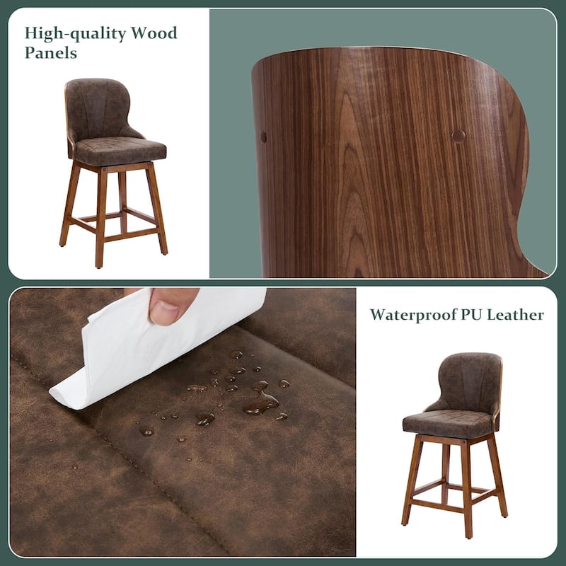 XINMICS 26 Inches Counter Height Bar Stools, Swivel PU Leather Bar Stools with Bentwood Backs, Set of 2/3 - N/A