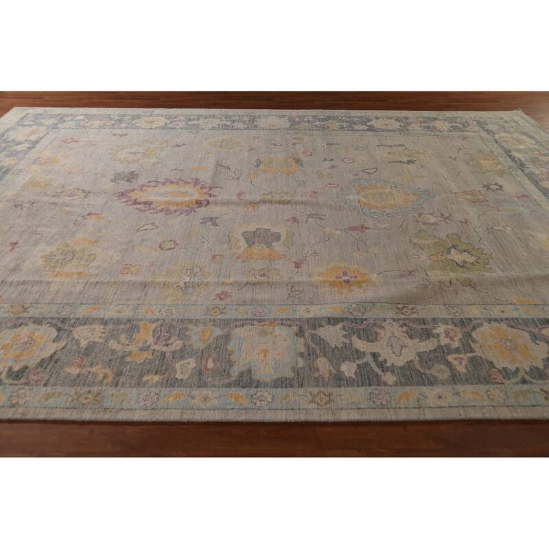Vegetable Dye Oushak Turkish Large Rug Hand-Knotted Wool Carpet - 9'11"x 13'9"