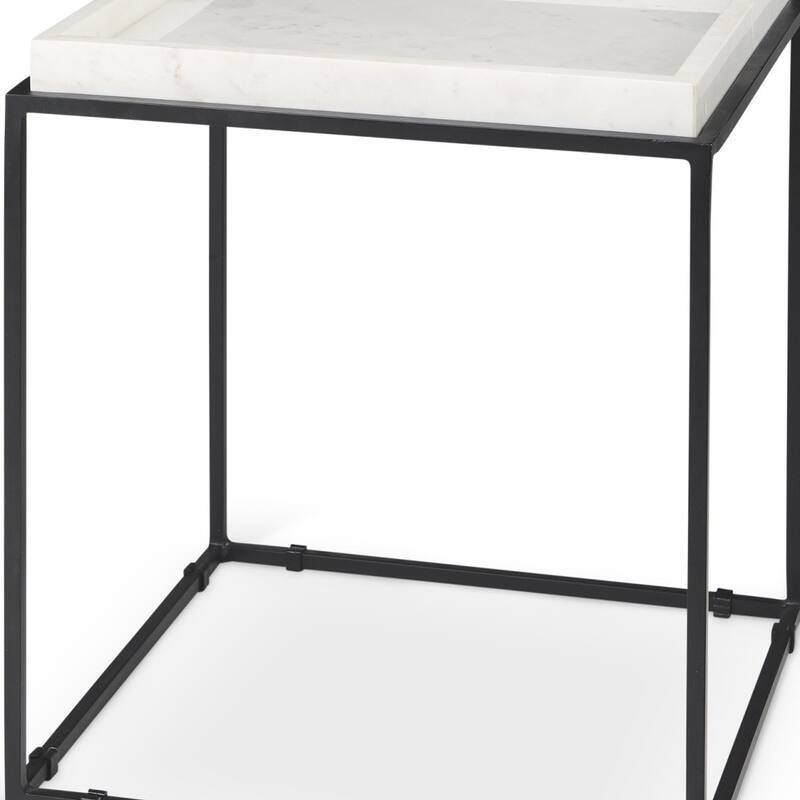 HomeRoots 20" White and Black Marble and Metal Square Frame End Table - 18' X '20' X '18
