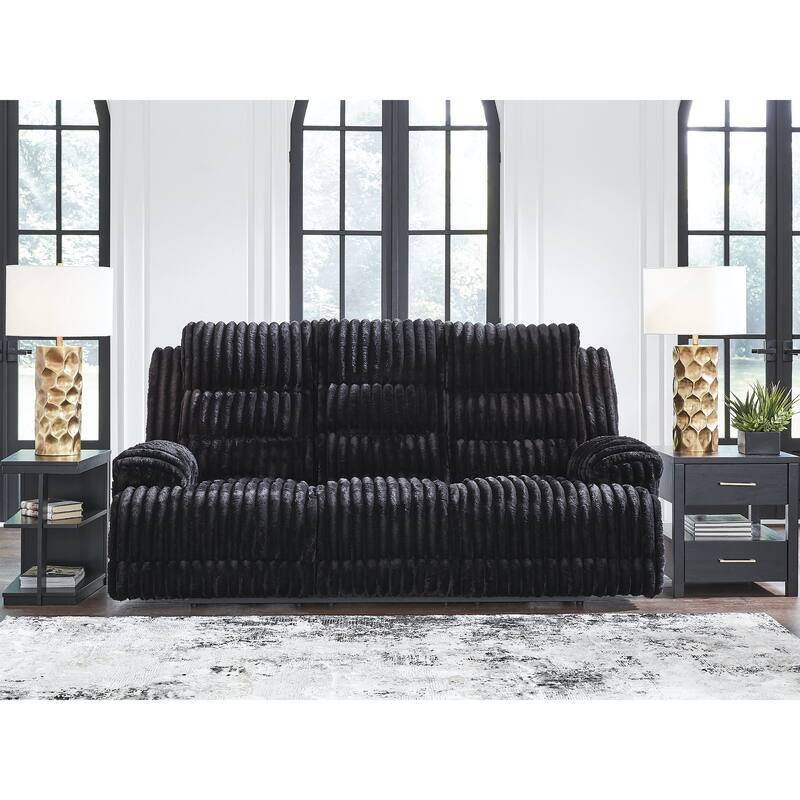 Signature Design by Ashley Higgesbee Black Power Reclining Sofa with Drop Down Table - 91"W x 44"D x 48"H