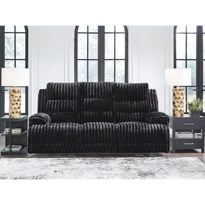 Signature Design by Ashley Higgesbee Black Power Reclining Sofa with Drop Down Table - 91"W x 44"D x 48"H