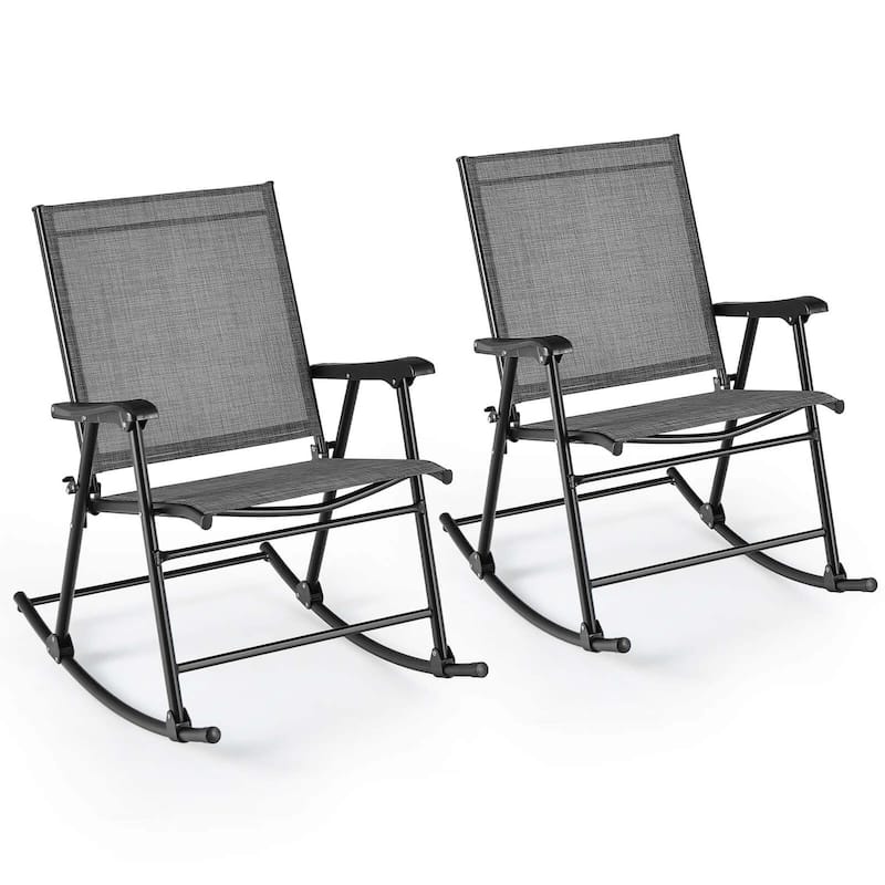 Costway 2 PCS Patio Folding Rocking Chair Heavy-Duty Metal Frame - See Details - Grey