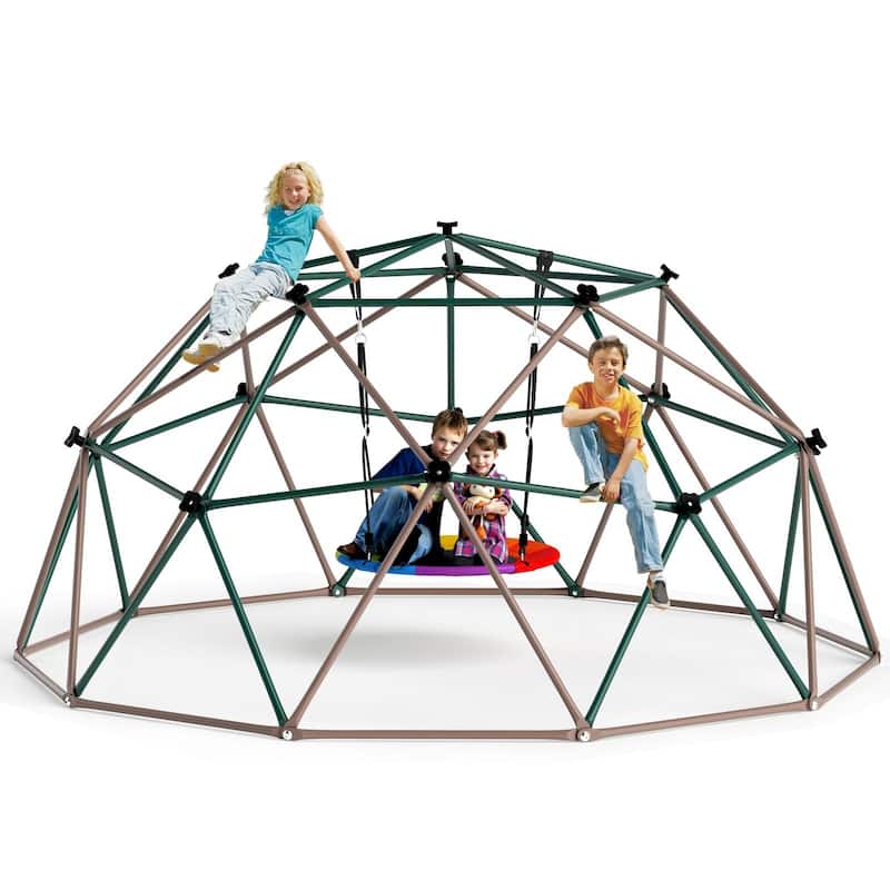 10 ft Climbing Dome Swing Set with Saucer Swing, Jungle Gym for Kids Outdoor Playset for Ages 3-12 - 10ftx10ft