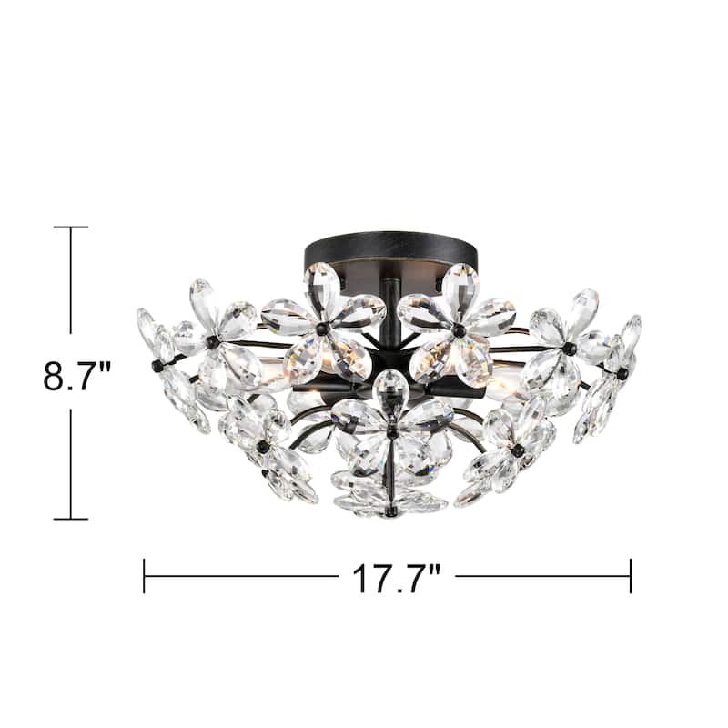 Rosa 6 Lights Antique Black Daisy Flower Crystal Flush Mount - Antique Black - 17.7 inches in diameter x 8.7 inches H