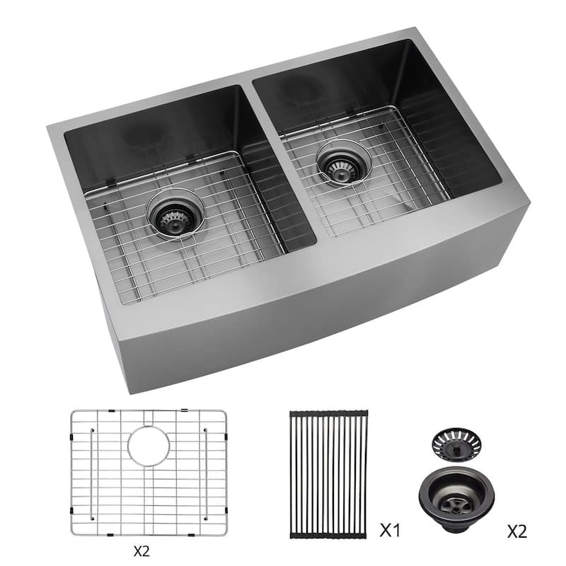 36" Matte Black Farmhouse Apron-Front Double Bowl Kitchen Sink